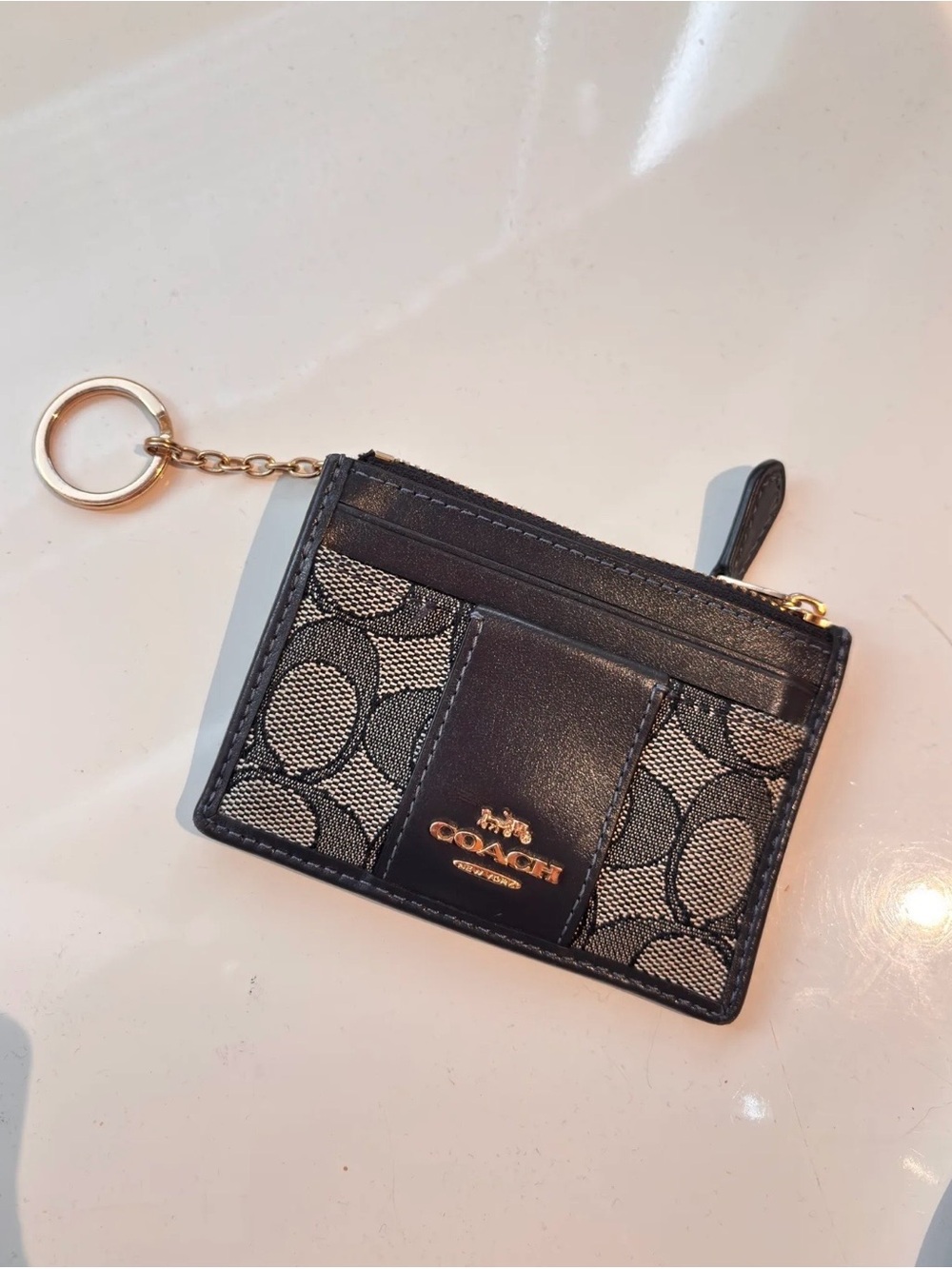 Coach navy Signature Card Case Keychain